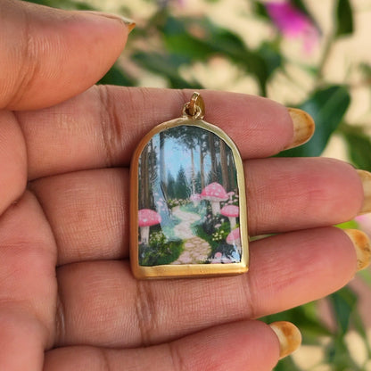 Mushroom Garden Pillar Shaped - Cold Porcelain Charms Pendant (With Bail) - ClartStudios - Polymer clay Jewellery