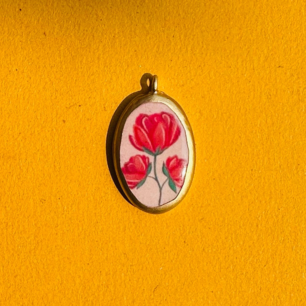 PO9- Pink Flowers - Cold Porcelain Charms Pendant (Dispatch in 7-9 Days) - ClartStudios - Polymer clay Jewellery