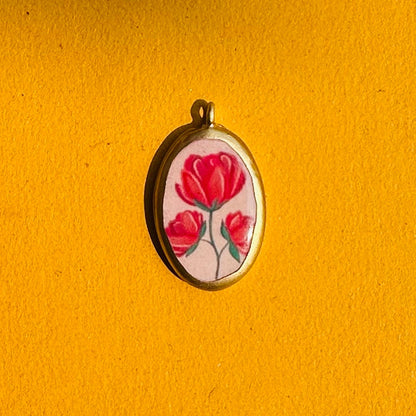 PO9- Pink Flowers - Cold Porcelain Charms Pendant (Dispatch in 7-9 Days) - ClartStudios - Polymer clay Jewellery