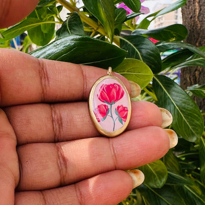 PO9- Pink Flowers - Cold Porcelain Charms Pendant (Dispatch in 7-9 Days) - ClartStudios - Polymer clay Jewellery