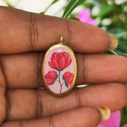 PO9- Pink Flowers - Cold Porcelain Charms Pendant (Dispatch in 7-9 Days) - ClartStudios - Polymer clay Jewellery