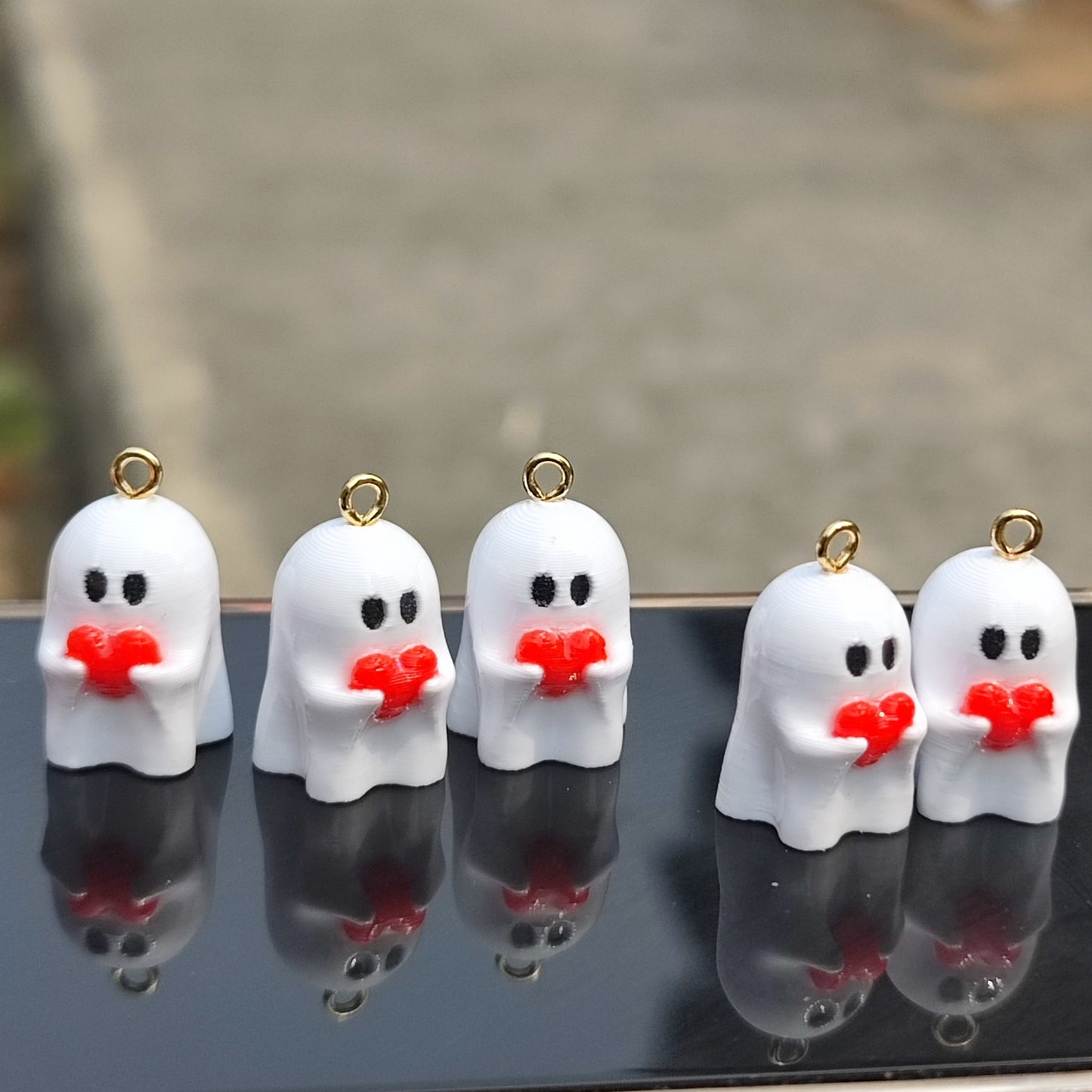 R021 - Cute Ghost With Heart Charm - Waterproof & Adorable - ClartStudios - Polymer clay Jewellery