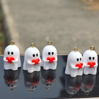R021 - Cute Ghost With Heart Charm - Waterproof & Adorable - ClartStudios - Polymer clay Jewellery