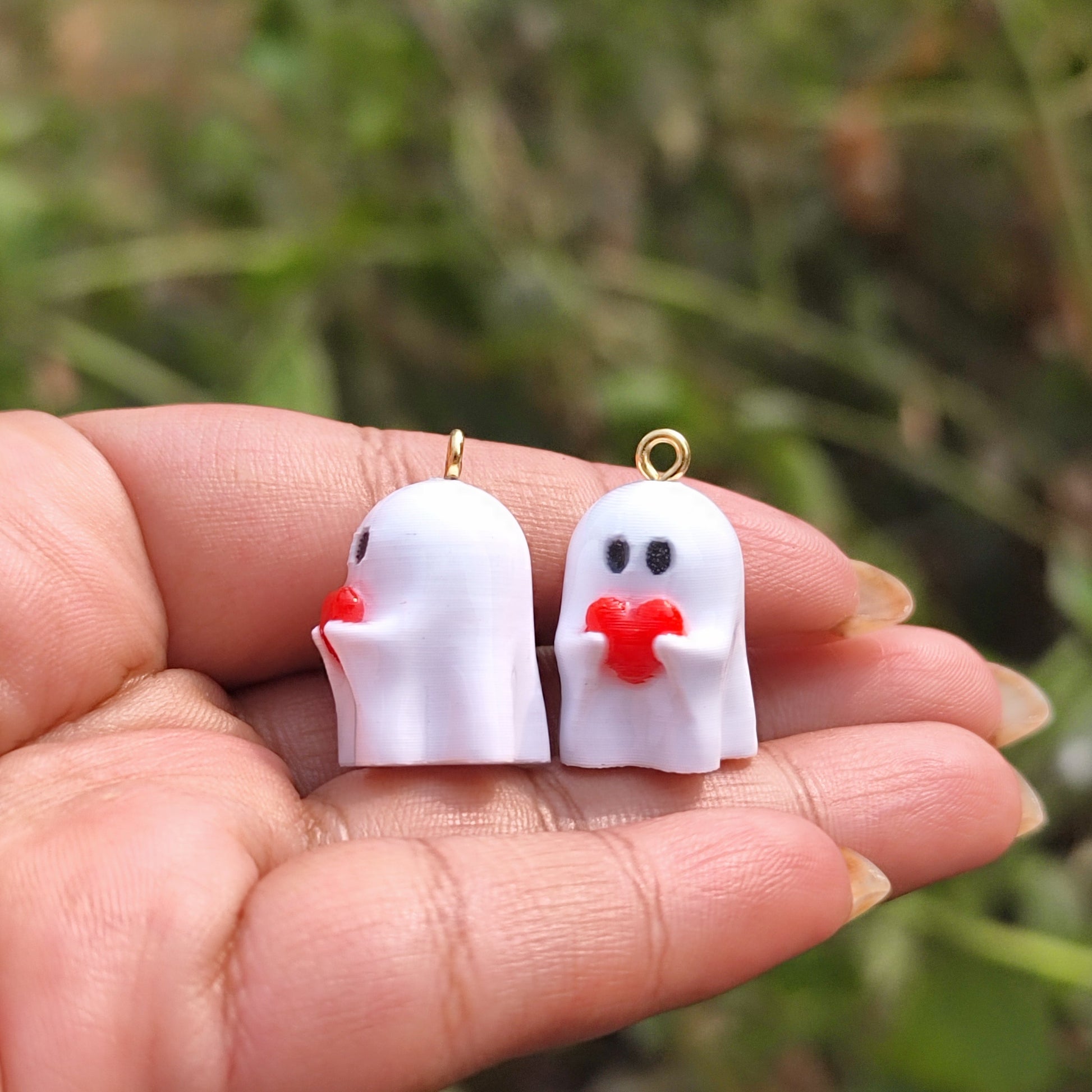 R021 - Cute Ghost With Heart Charm - Waterproof & Adorable - ClartStudios - Polymer clay Jewellery