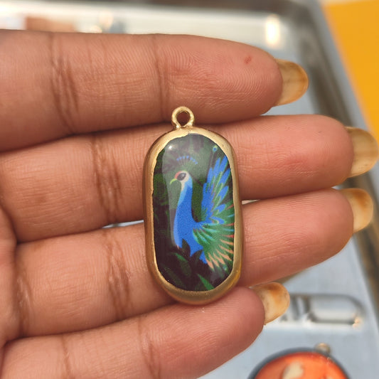 Peacock Traditional - Cold Porcelain Charms Pendant  (Dispatch Time 4-5 days) - ClartStudios - Polymer clay Jewellery