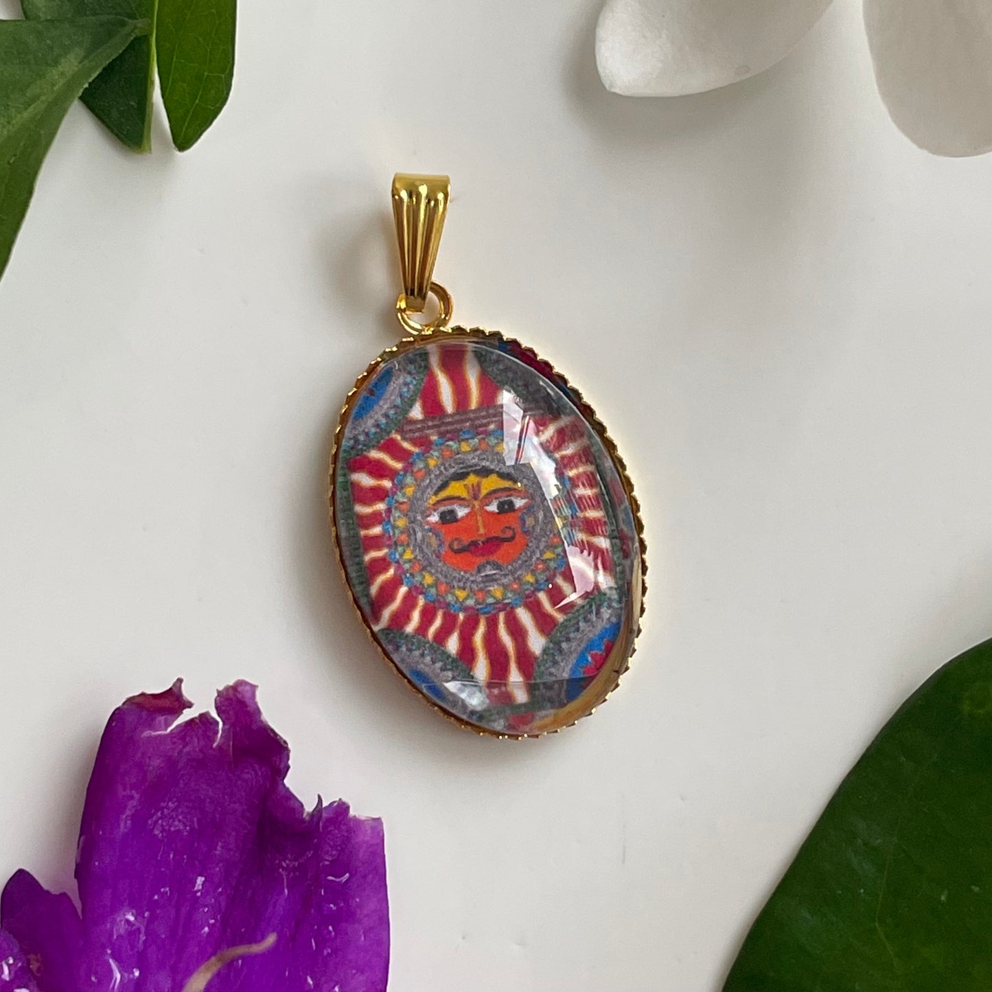 NG03 - Sun God Abstract Painitng Pendant / Charm (1pc) - ClartStudios - Polymer clay Jewellery