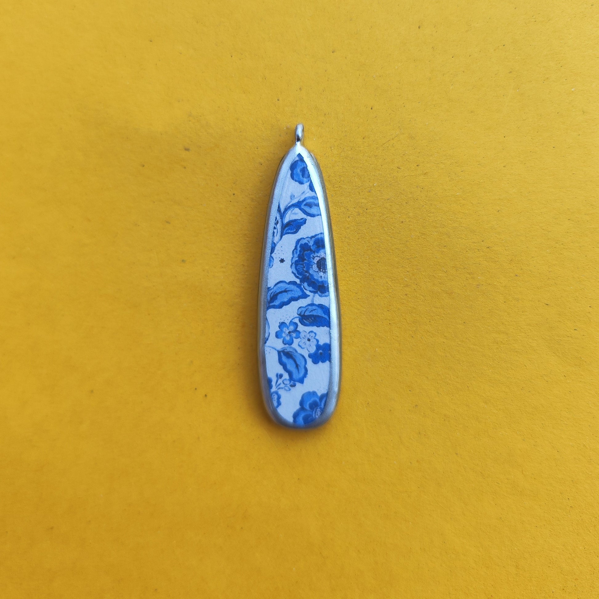 PC15 - Blue Floral Pattern - Cold Porcelain Charms Pendant  (Dispatch Time 4-5 days) - ClartStudios - Polymer clay Jewellery