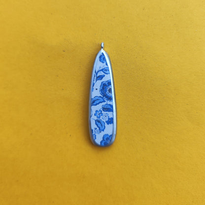 PC15 - Blue Floral Pattern - Cold Porcelain Charms Pendant  (Dispatch Time 4-5 days) - ClartStudios - Polymer clay Jewellery