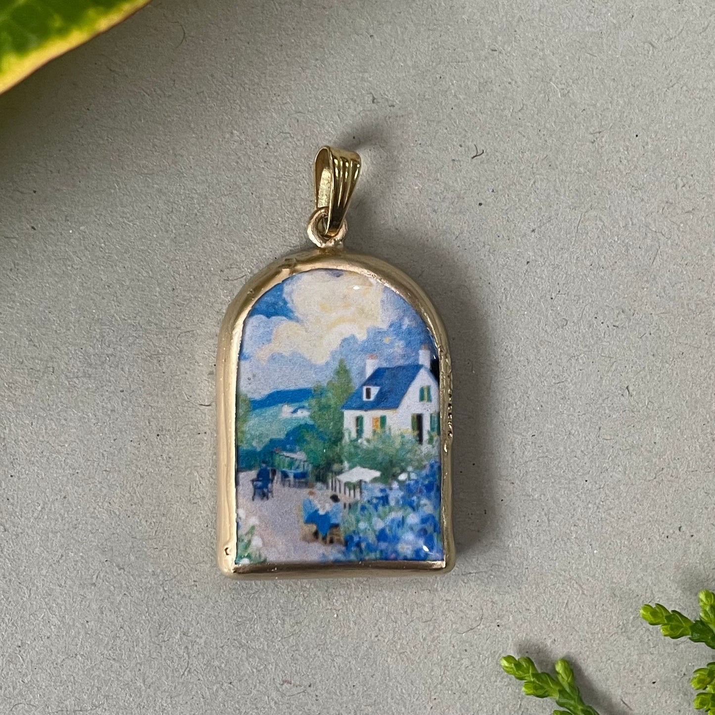 Blue House Blooms Pillar Shaped - Cold Porcelain Charms Pendant (With Bail) - ClartStudios - Polymer clay Jewellery