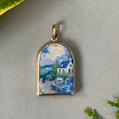 Blue House Blooms Pillar Shaped - Cold Porcelain Charms Pendant (With Bail) - ClartStudios - Polymer clay Jewellery