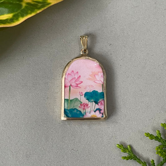 Pink Lotus Blooms Pillar Shaped - Cold Porcelain Charms Pendant (With Bail) - ClartStudios - Polymer clay Jewellery