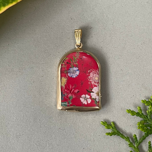Red Floral Mess Pillar Shaped - Cold Porcelain Charms Pendant (With Bail) - ClartStudios - Polymer clay Jewellery