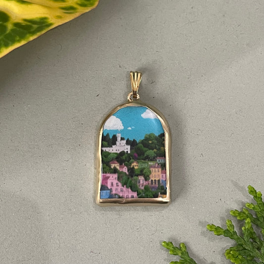 Mountain House Pillar Shaped - Cold Porcelain Charms Pendant (With Bail) - ClartStudios - Polymer clay Jewellery