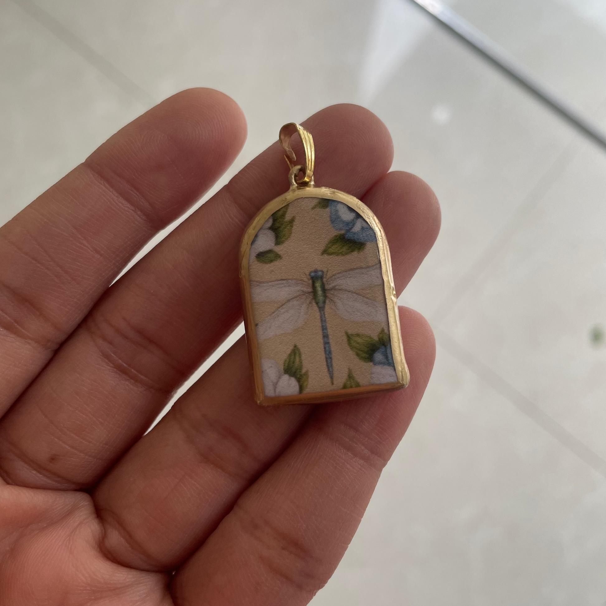 Boho Dragon Fly Pillar Shaped - Cold Porcelain Charms Pendant (With Bail) - ClartStudios - Polymer clay Jewellery