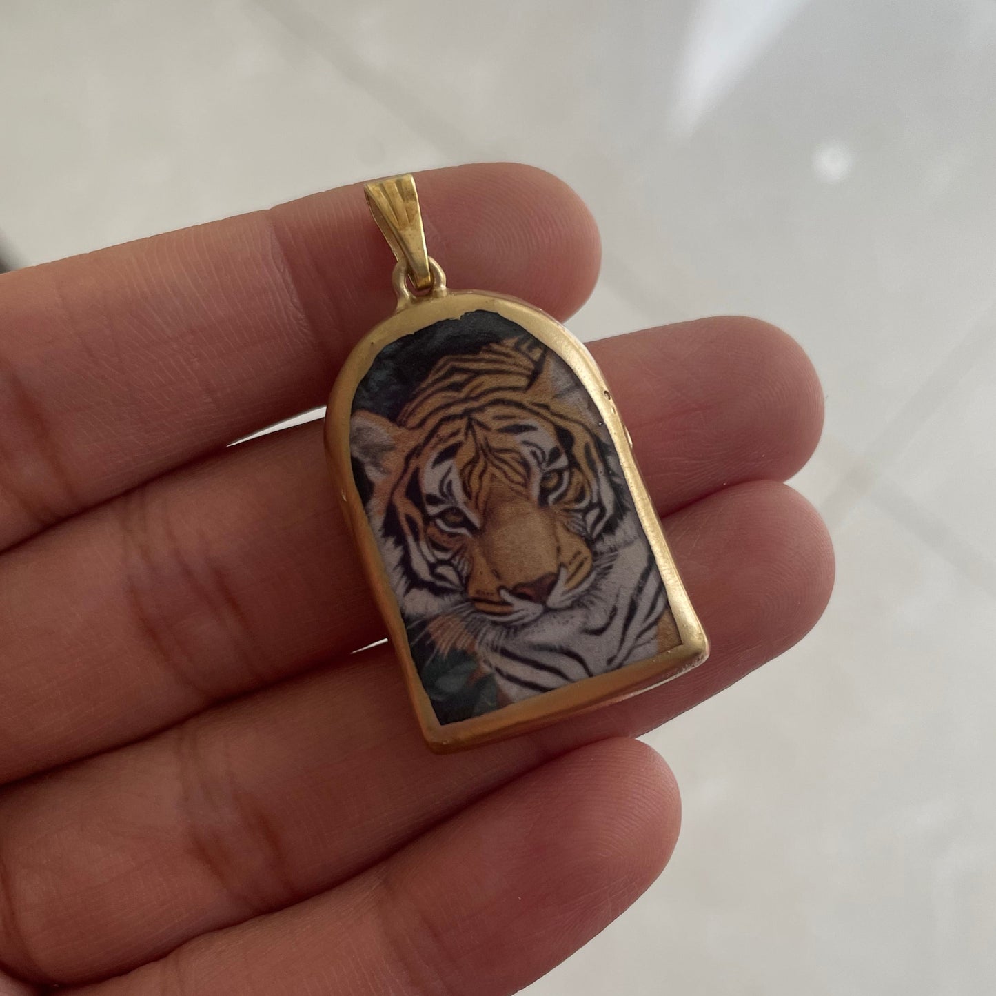 Tiger Pillar Shaped - Cold Porcelain Charms Pendant (With Bail) - ClartStudios - Polymer clay Jewellery