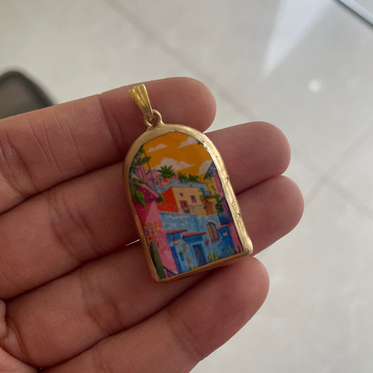 Colourful City Pillar Shaped - Cold Porcelain Charms Pendant (With Bail) - ClartStudios - Polymer clay Jewellery