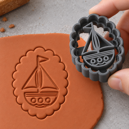 Sailboat Scalloped Oval Polymer Clay Cutter | 022 - ClartStudios - Polymer clay Jewellery