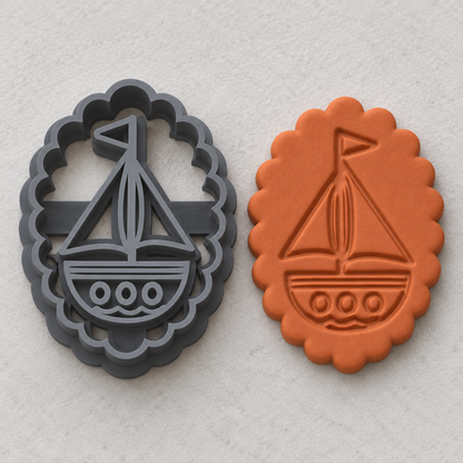 Sailboat Scalloped Oval Polymer Clay Cutter | 022 - ClartStudios - Polymer clay Jewellery