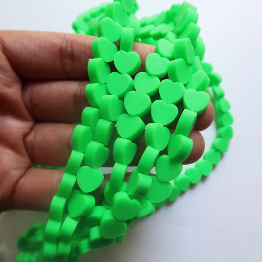 Neon Green - 10mm Heart Polymer Clay Beads - ClartStudios - Polymer clay Jewellery