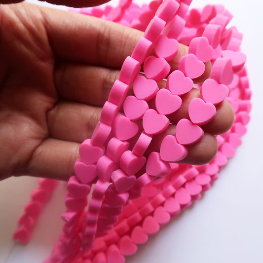 Neon Pink - 10mm Heart Polymer Clay Beads - ClartStudios - Polymer clay Jewellery