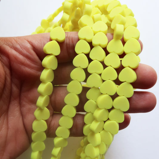 Neon Yellow - 10mm Heart Polymer Clay Beads - ClartStudios - Polymer clay Jewellery