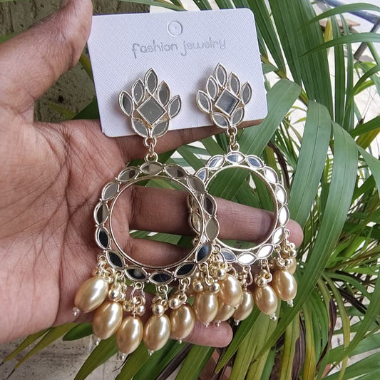 JB55 - Gold Glass Beads Light Gold Mirror Earring - Best Quality - ClartStudios - Polymer clay Jewellery