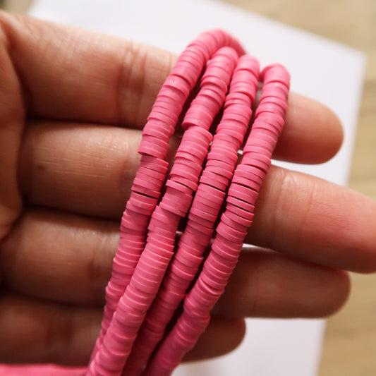 Pink 1X5mm Disc Polymer Clay Beads - ClartStudios - Polymer clay Jewellery