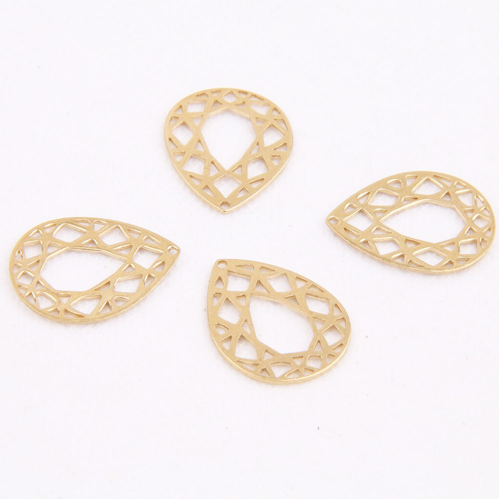 Brass Patterned Tear Drop Charm - ClartStudios - Polymer clay Jewellery