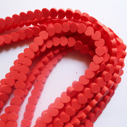 Red - 10mm Heart Polymer Clay Beads - ClartStudios - Polymer clay Jewellery