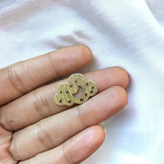 Textured Raw Brass Cloud With Moon and Stars Charm - ClartStudios - Polymer clay Jewellery