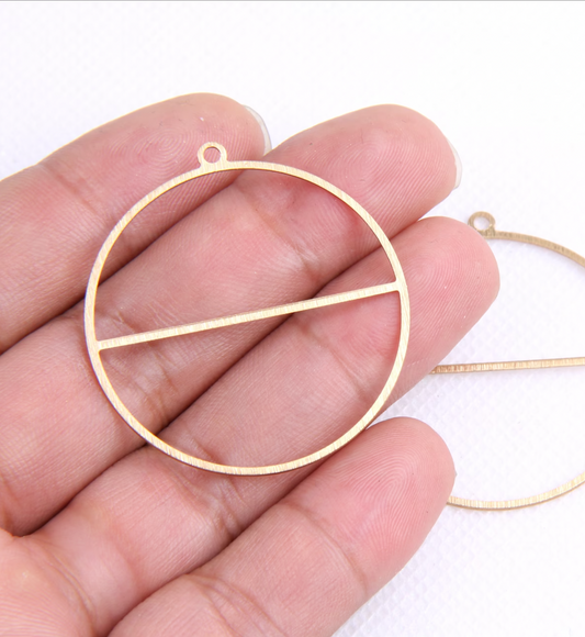 Textured Raw Brass Circle With a Line Bezel Charm - ClartStudios - Polymer clay Jewellery