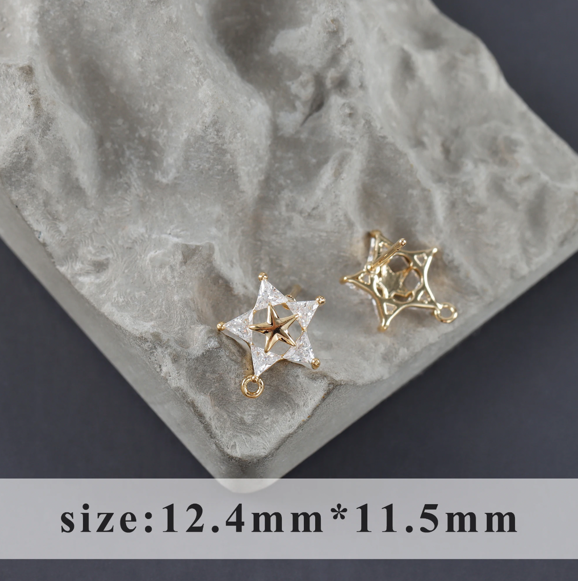 PS001 - Zircon Double Star Stud (18K Gold) - ClartStudios - Polymer clay Jewellery