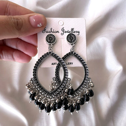 Silver Motif Oxidised Earring (Black Beads) For Resin Art - ClartStudios - Polymer clay Jewellery
