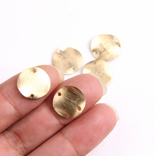 BR10 - Wavy Brass Texture Circle Charm - ClartStudios - Polymer clay Jewellery