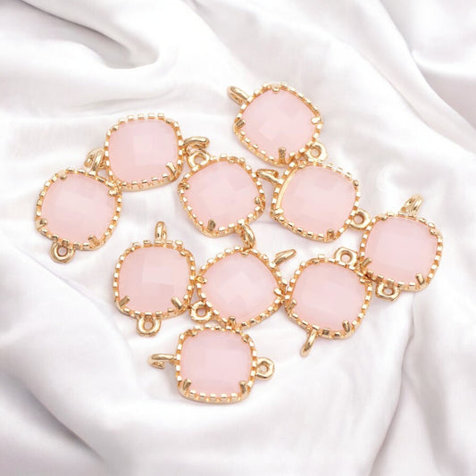 Baby Pink Small Rounded Square Hanging Glass Crystal (14mm * 9mm) (1pc) - ClartStudios - Polymer clay Jewellery