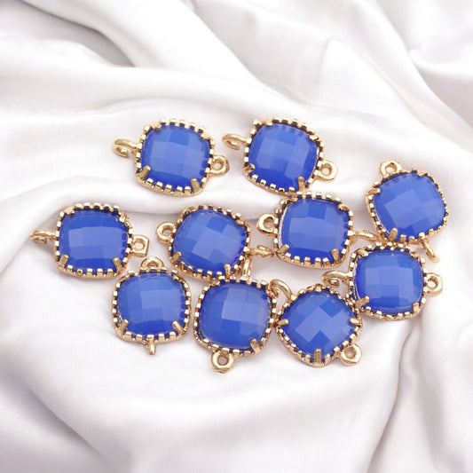 Blue Small Rounded Square Hanging Glass Crystal (14mm * 9mm) - ClartStudios - Polymer clay Jewellery