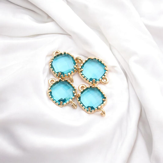 Sky Blue Small Rounded Square Hanging Glass Crystal (14mm * 9mm) - ClartStudios - Polymer clay Jewellery