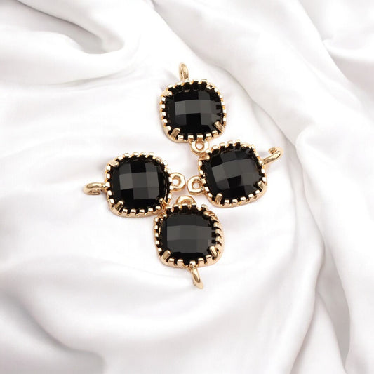 Black Small Rounded Square Hanging Glass Crystal (14mm * 9mm) (1pc) - ClartStudios - Polymer clay Jewellery