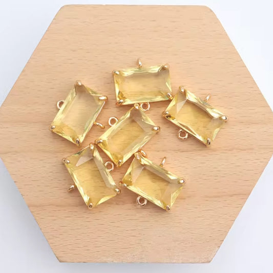 Yellow Rectangle Glass Crystal (17mm * 16mm) - ClartStudios - Polymer clay Jewellery
