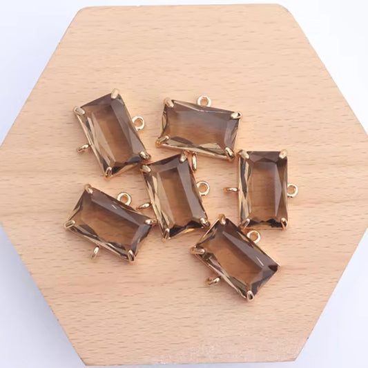 Brown Rectangle Glass Crystal (17mm * 16mm) - ClartStudios - Polymer clay Jewellery