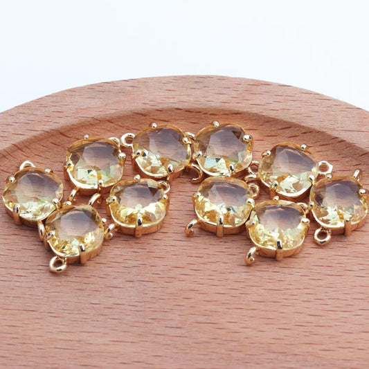 Yellow Rounded Square Hanging Glass Crystal (10mm * 16mm) - ClartStudios - Polymer clay Jewellery