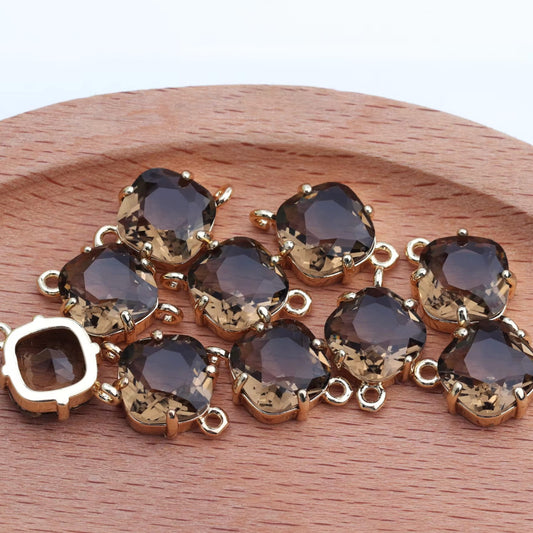 Brown Rounded Square Hanging Glass Crystal (10mm * 16mm) - ClartStudios - Polymer clay Jewellery
