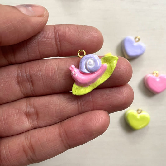 Snail on the Leaf Clay Charms - ClartStudios - Polymer clay Jewellery