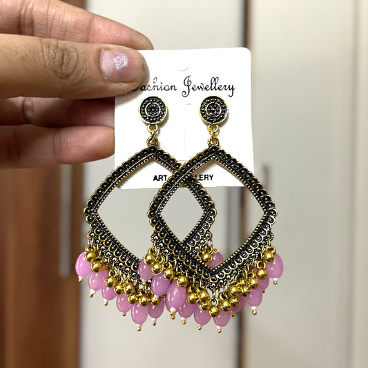 Golden Rhombus Oxidised Earring for Resin Art (Lilac Glass Beads) - ClartStudios - Polymer clay Jewellery