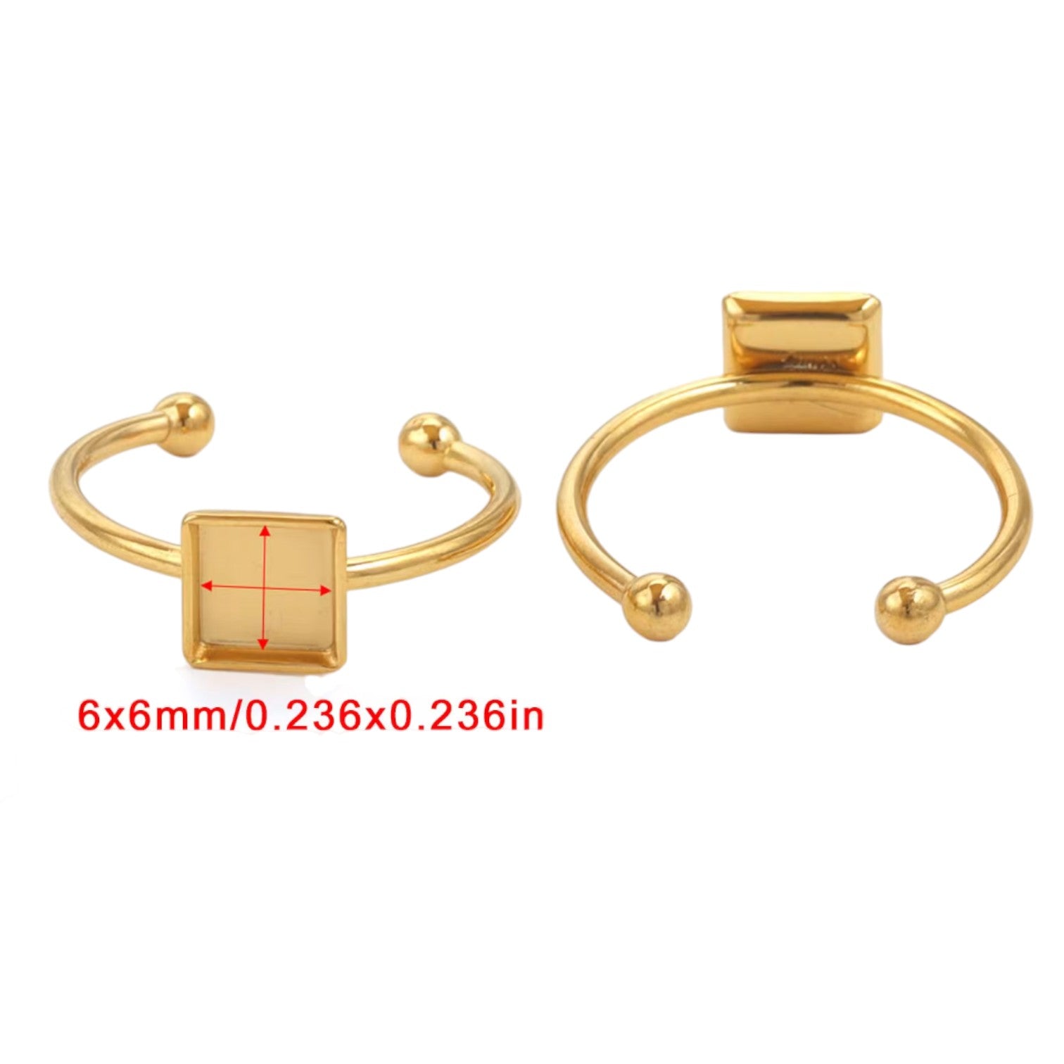 RR05 - Small Square Ring Base 6*6 - Water resistant - Tarnish free - ClartStudios - Polymer clay Jewellery