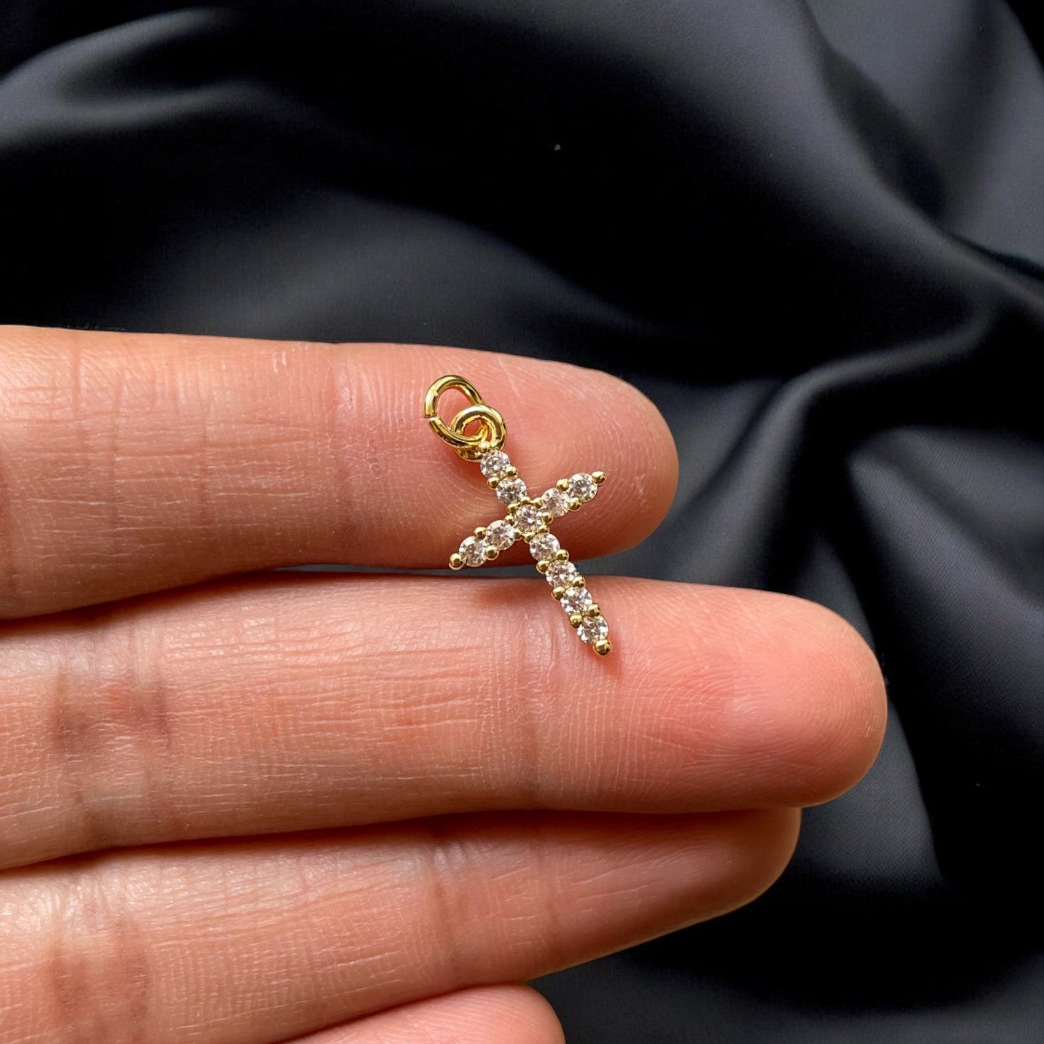 BTF64.1 - Zircon Multi Stone Cross 18k Gold Plated Brass Pendant (Anti Tarnish) (1pc) - ClartStudios - Polymer clay Jewellery