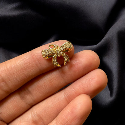 BTF93 - Zircon Multi 3D Bow 18k Gold Plated Brass Pendant (Anti Tarnish) (1pc) - ClartStudios - Polymer clay Jewellery