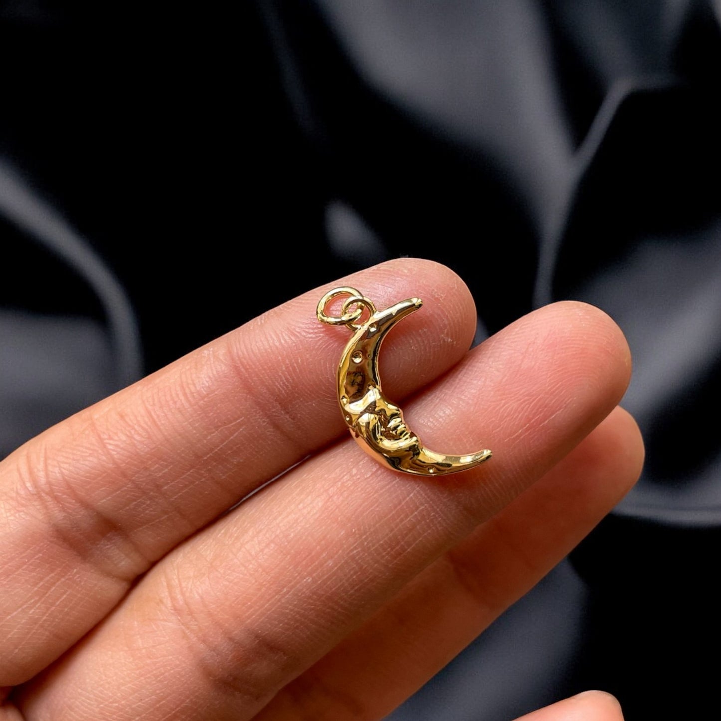 BTF102 - Moon Face 18k Gold Plated Brass Pendant (Anti Tarnish) (1pc) - ClartStudios - Polymer clay Jewellery