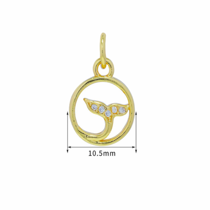 BTF12 - Zircon Mermaid Fin 18k Gold Plated Brass Pendant (Anti Tarnish) (1pc) - ClartStudios - Polymer clay Jewellery