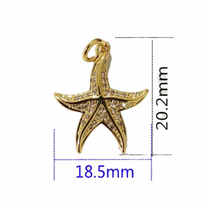 Zircon Multi Star Fish 18k Gold Plated Brass Pendant (Anti Tarnish) (1pc) - ClartStudios - Polymer clay Jewellery